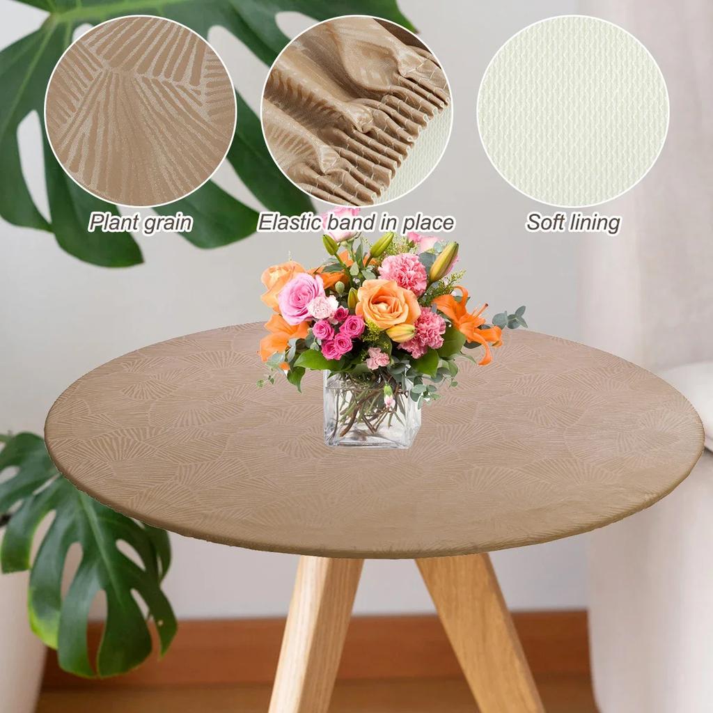 New Round Tablecloth Waterproof Stain Resistant Round Table Cover Anti-slip Table Cover with Elastic Edge Decorative Table