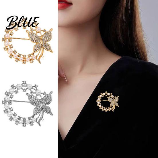 Faux Pearl Rhinestone Brooch Anti-Exposure Round Women Shape with Rhinestones
