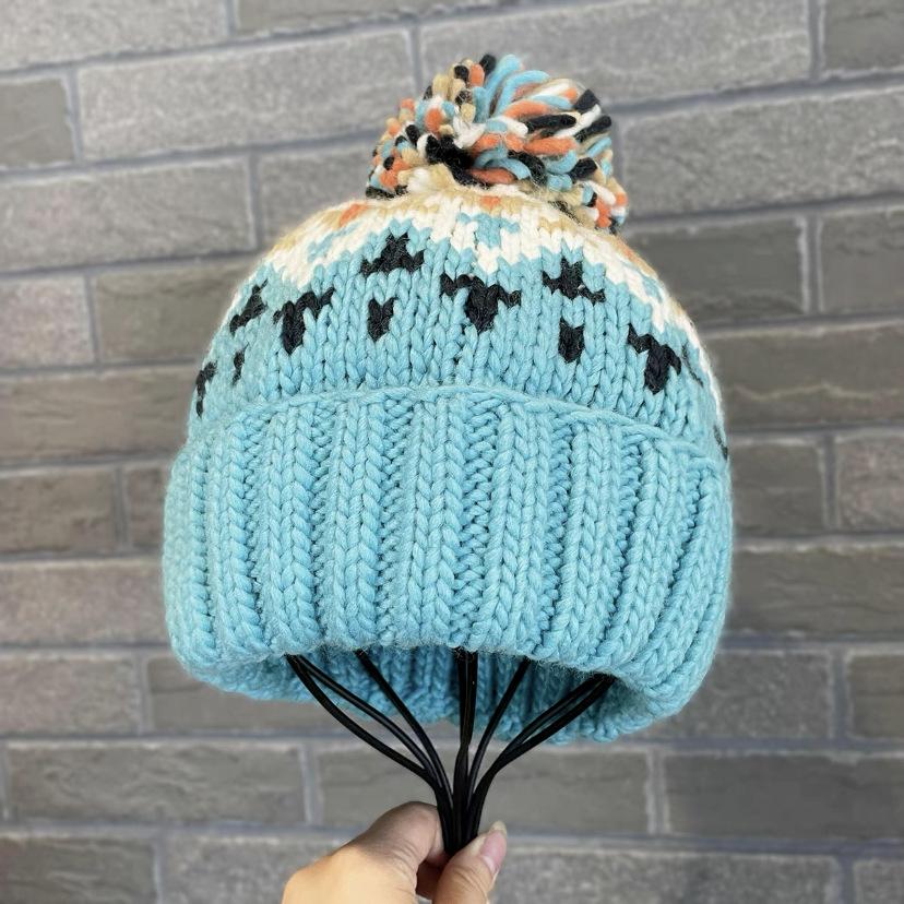 Цветная шапка-помпон женская осенне-зимняя универсальная теплая вязаная шапка милая шапка-купол с защитой ушей пуловер зимняя