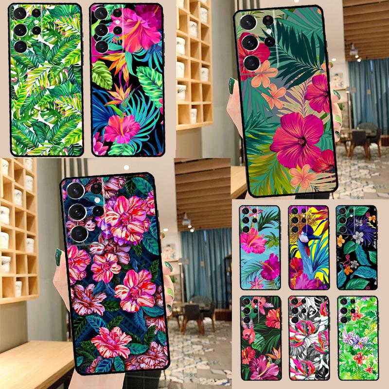 Tropical aloha Hibiscus pattern Phone Case For Samsung Galaxy S22 S23 S21 Ultra S20 FE S8 S9 S10 Plus Note 10 20 Ultra Cover