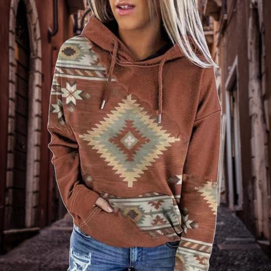 Женская толстовка с винтажным принтом на шнурке и длинным рукавом, свободный пуловер с капюшоном, мягкий повседневный карманный цветной женский топ