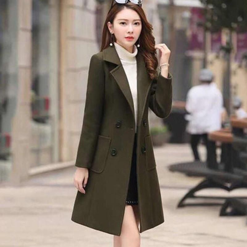 Womens Slim Fit Long Wool Blend Coat Solid Color Elegant Commuter Outerwear