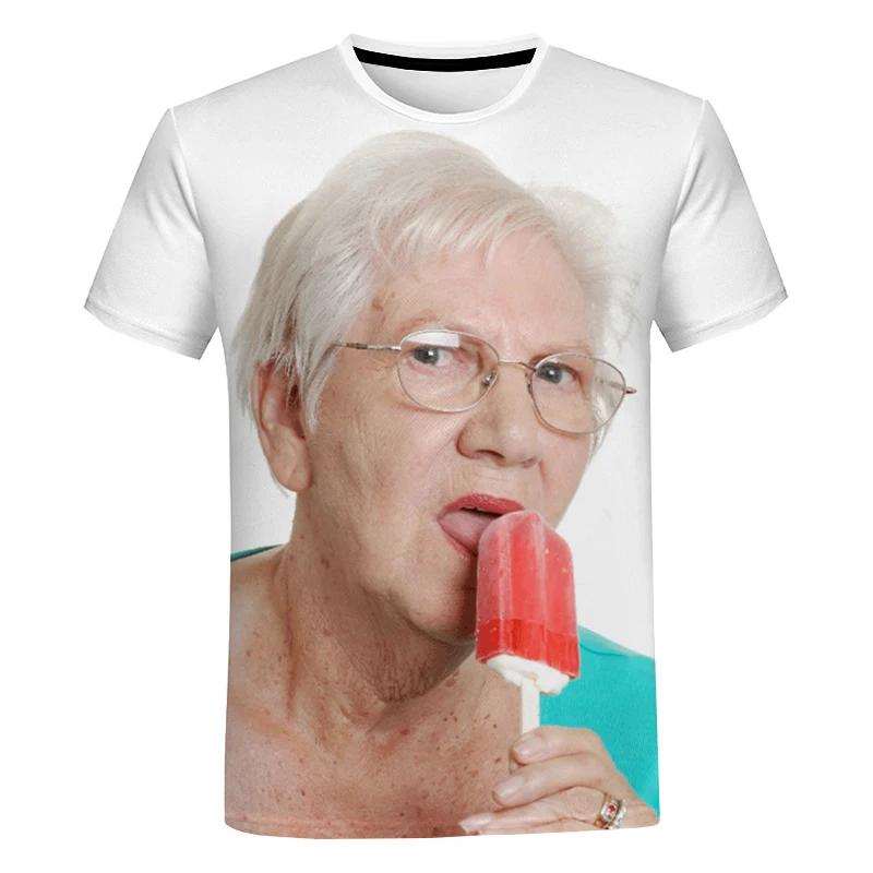 Y2K Top Fashion Senior Women Licking Popsicle 3D Print T Shirt Summer Men T-shirt Kawaii Grandma Fun