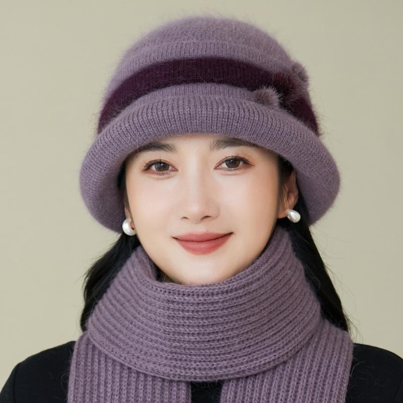 Hat Women's Thickened Warm Knitted Hat Autumn and Winter Cold-proof Curled Faux Rabbit Fur Basin Hat Fashion Wool Hat
