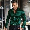 Bright Men's Satin Top Solid Color Drape Long Sleeve Shirt Business Men's High-quality Shirts