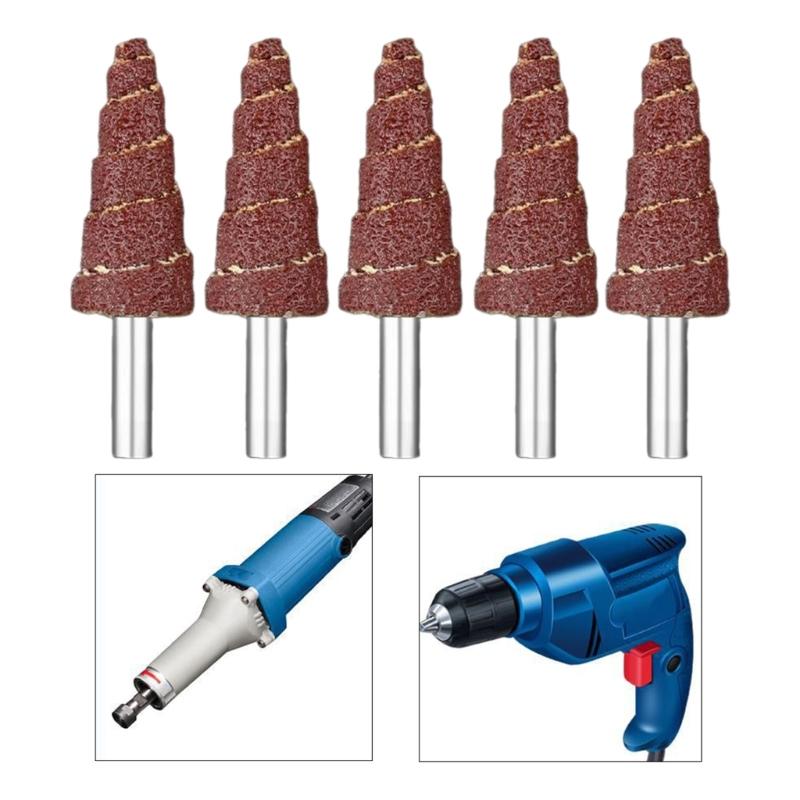 Versatile 5Pcs Cone Shape Abrasive Sandpaper Deburring Sanding Polishing Flap Wheel Grinding Head for Deep Hole Polish