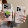 Розовый чехол-подставка с зеркалом "Клубника" для iPhone 17, 16 Pro Max, 15, 14