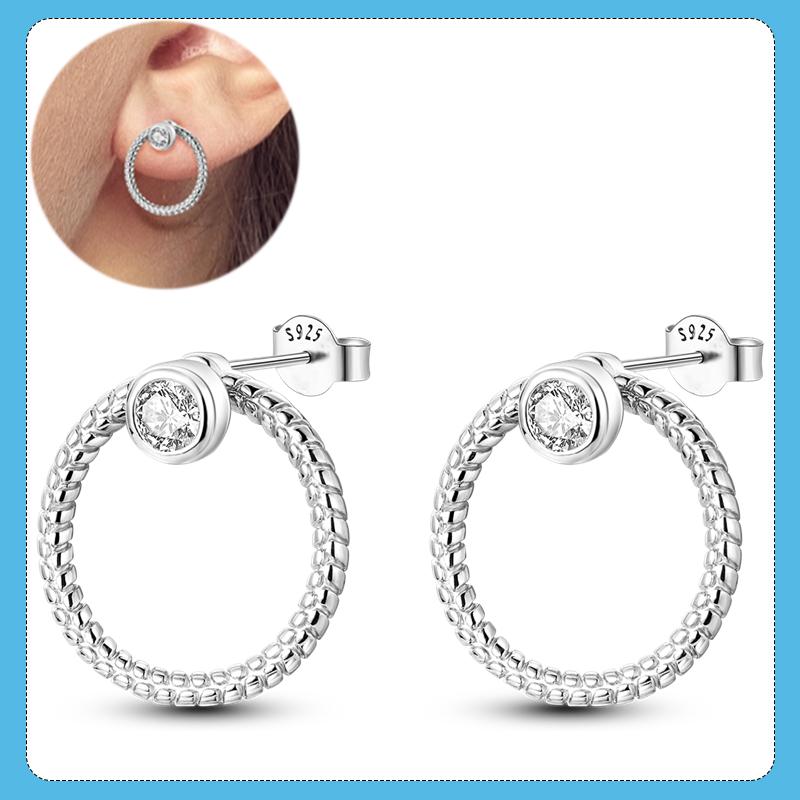 New S925 Silver Double Hoop Earrings Sparkling Pave Stud Earring Gift For Women Engagement Jewelry Anniversary