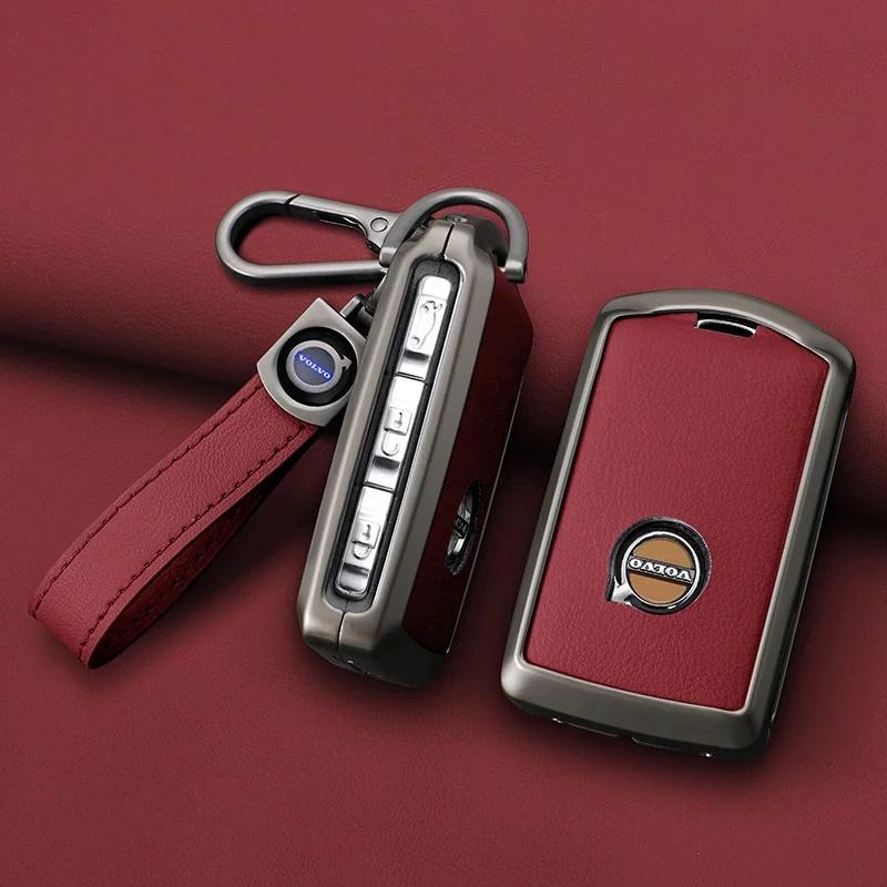 AABBJ1 1Pc Premium Zinc Alloy+Leather Key Fob Case for Volvo XC40 XC60 XC90 S60 S90 V50 V70 V90 V60 V40 S80 EX30 Anti-Dust Auto Parts