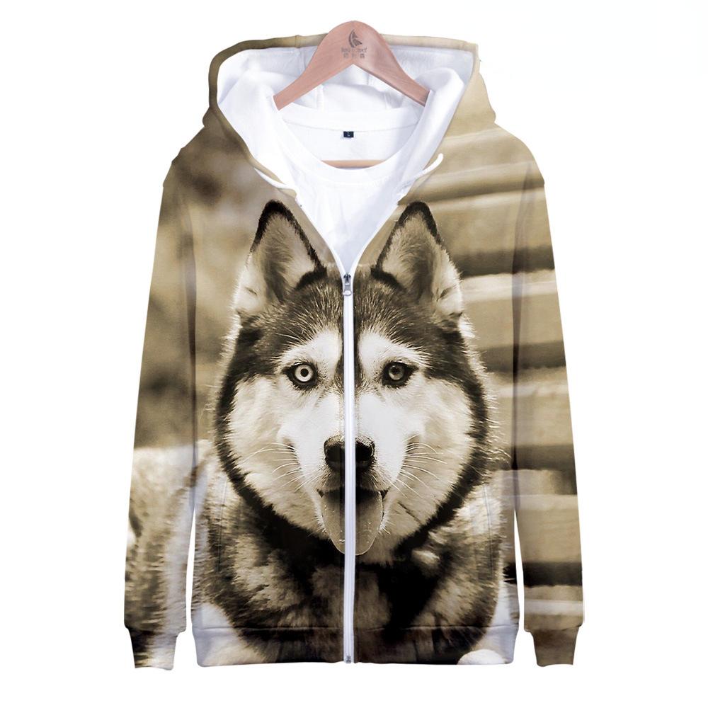 Autumn Dog Husky 3D Print Zip Hoodie Women Men Children Harajuku Sweatshirt Streetwear Hip Hop Zipper Hooded Jacket Male Tracksuit