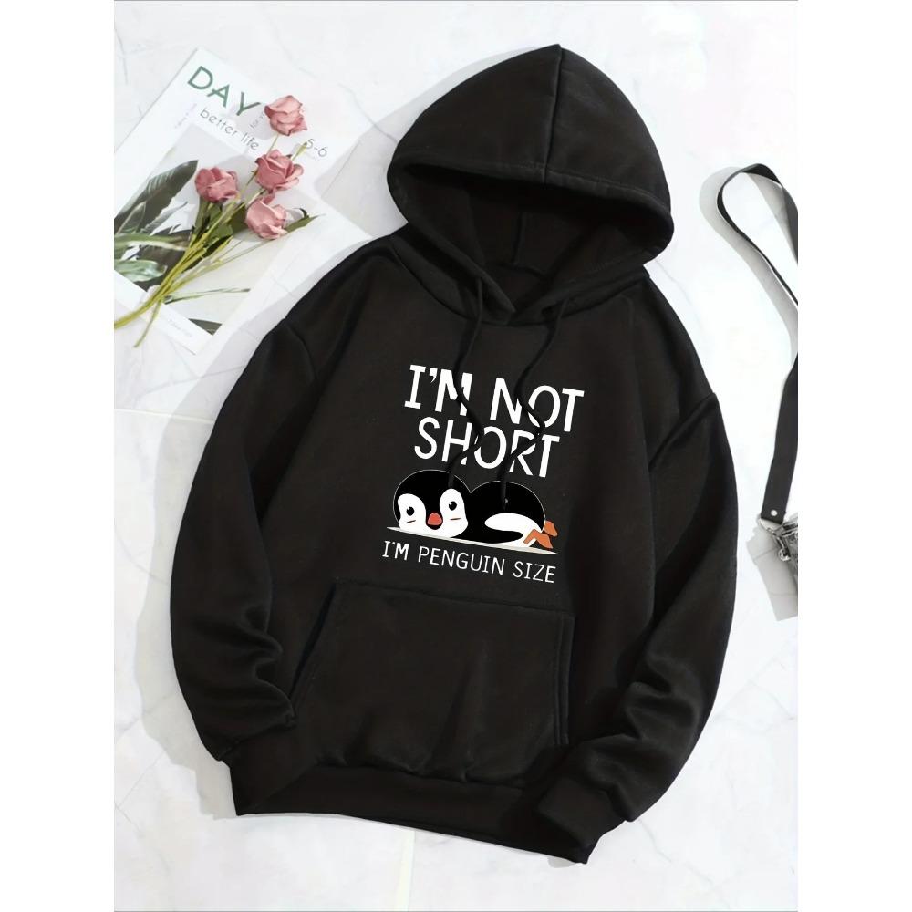 Я НЕ НИЗКИЙ, Я ПИНГВИНЬЕГО РОСТА. Смешной принт. Женская модная толстовка с капюшоном. Милые худи. Модная повседневная хип-хоп толстовка.
