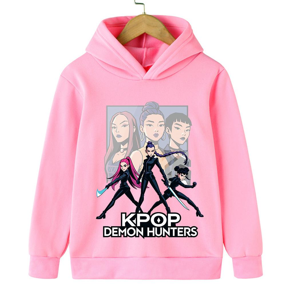Осень Зима Толстовки с принтом Kpop Узор Охотники на демонов Повседневные Теплые Спортивные С длинным рукавом Детские для Мальчиков и Девочек Детские Унисекс Толстовки с капюшоном