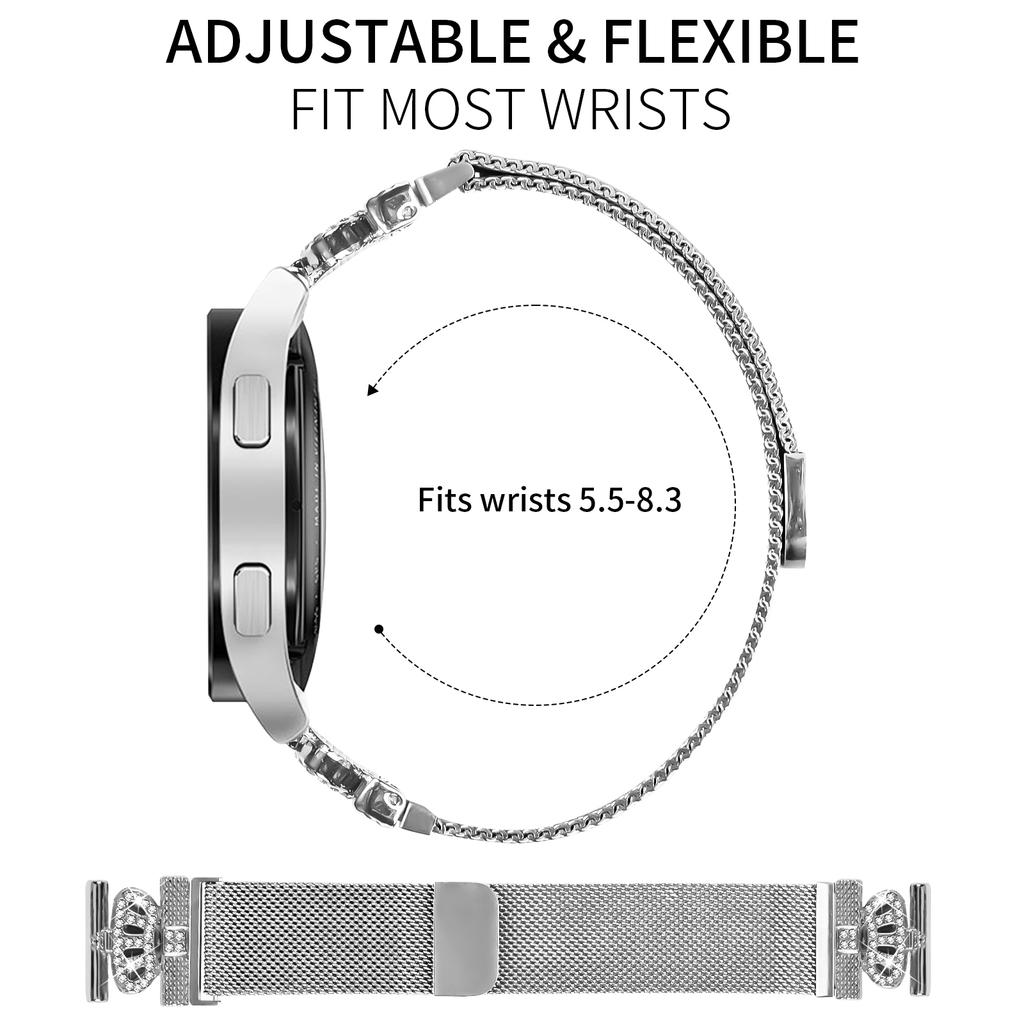 For GarminActive 5/vivoactive 5 Watch Band Silver Stainless Steel Crown Clasp Milanese Wrist Strap