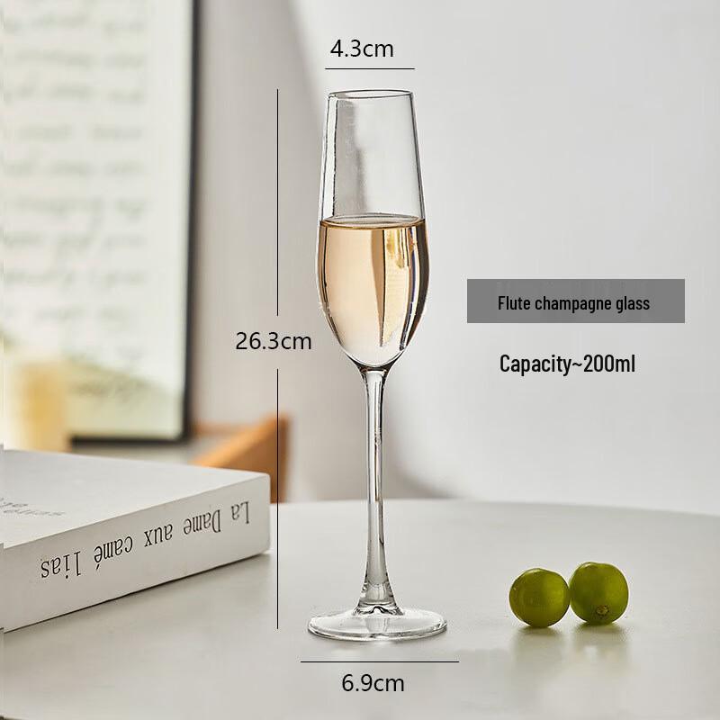 Shangqi 200ML Flute Champagne & Cocktail Glasses, Red Stem Black Base, Set of 2