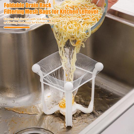Фильтр для кухонной мойки с держателем для корзины для раковины Фильтр для слива раковины Фильтрующие сетчатые мешки для остатков пищи на кухне