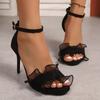 Fashion Black Mesh Thin High Heel Sandals Women Summer 2025 Ankle Buckle Stiletto Heel Party Shoes Woman Elelgant Peep Toe Sandalias