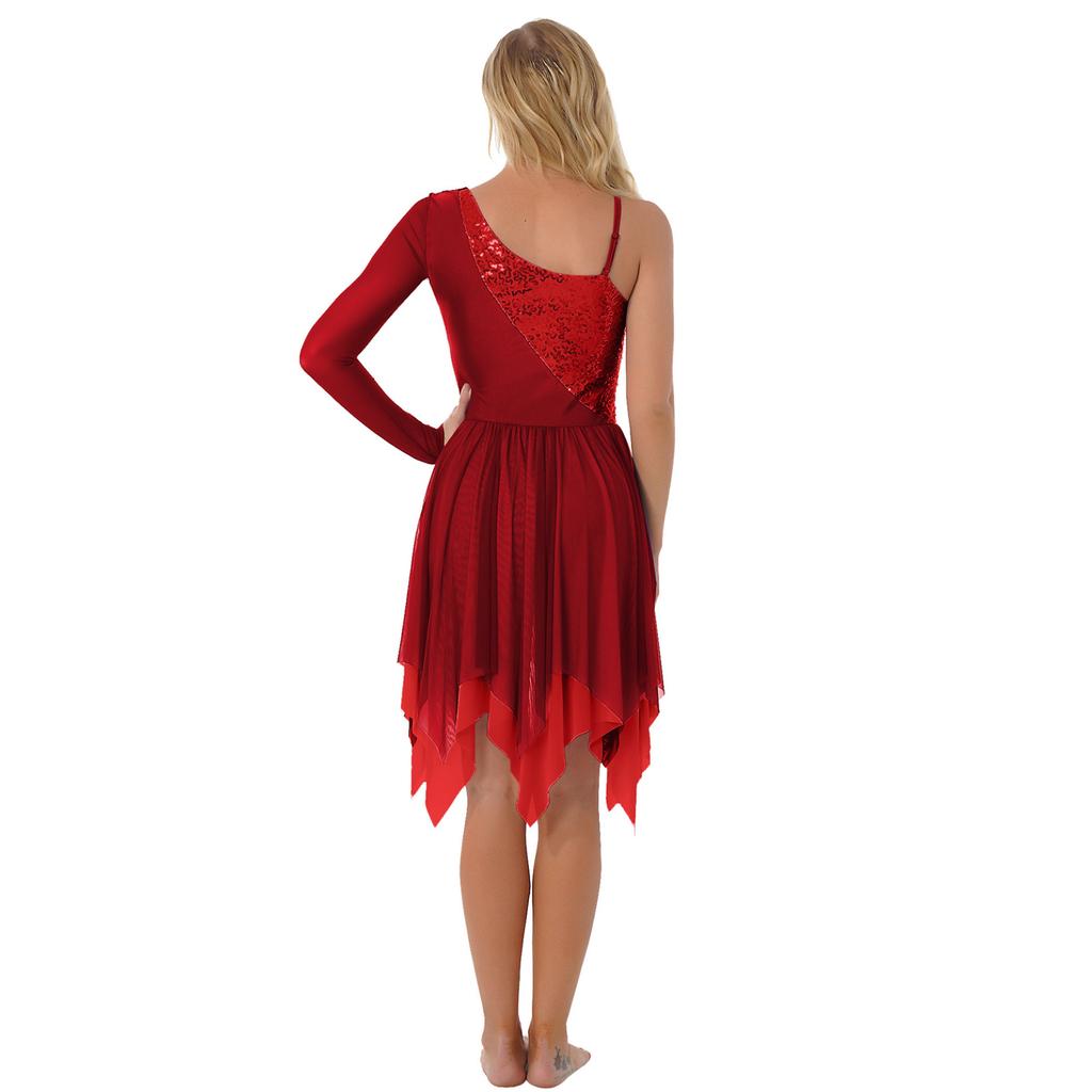 Прозрачное сетчатое платье на одно плечо с длинными рукавами и асимметричным подолом для женщин и девочек