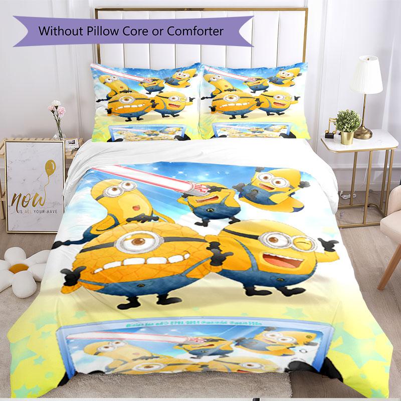 3pcs Duvet Cover Set (1*Duvet Cover + 2*Pillowcase, Without Core), Minions Print Soft All‑Season Bedding Set, Home Bedroom Decor Gift