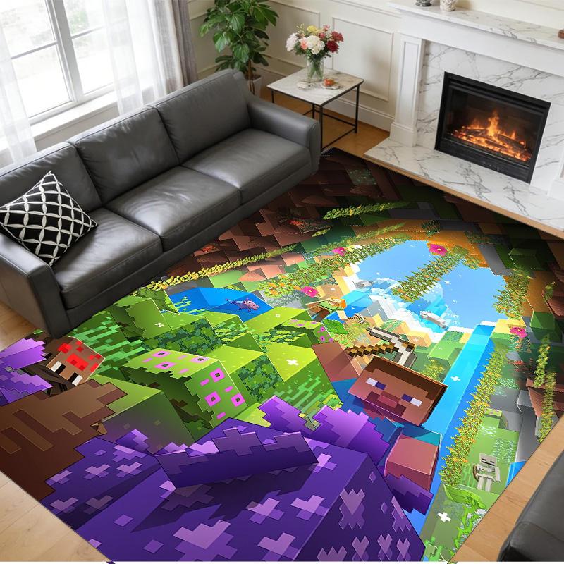 Minecraft Print Crystal Velvet Plush Rug Anti?Slip Wear?Resistant Floor Carpet For Indoor Household Home Decoration