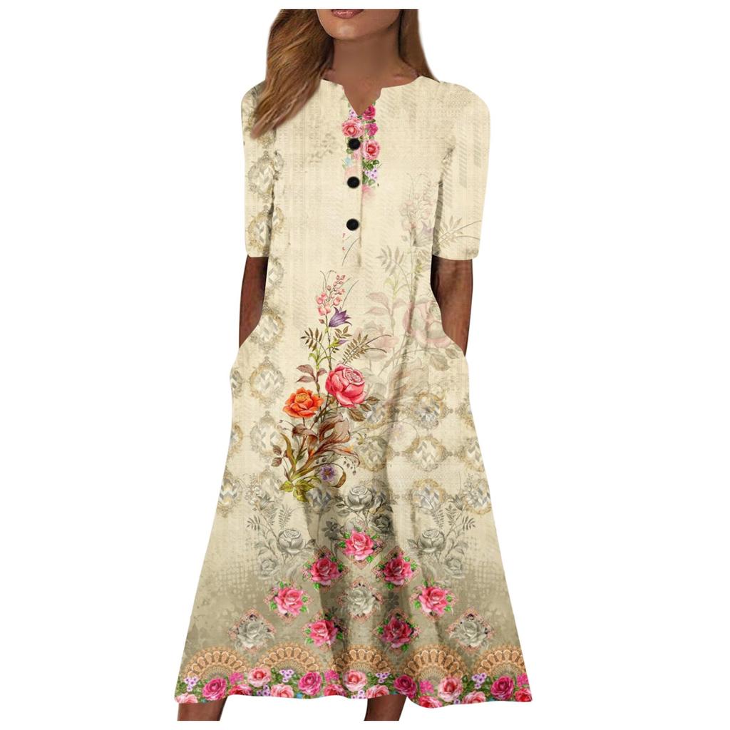 Женская летняя повседневная модная пляжная свинг-юбка с v-образным вырезом и короткими рукавами