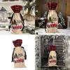 Charming Forest Santa Car Wine Bottle Bag Stylish Checkered Fabric Christmas Decoration