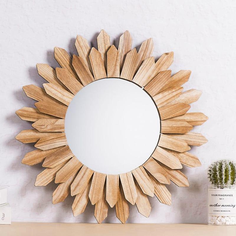 1PC Bohemian Rustic Wood Farmhouse Mirror Bedroom Living Room Wall Hanging Decoration