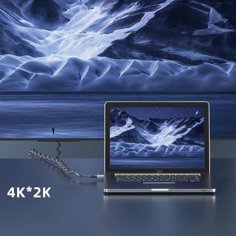 Мини-видеокабель 4K Папа-Папа Спиральный шнур 4K60 Гц Вариант с углом 90 градусов для видеокарт GPU, ноутбуков, планшетов 50-200 см Выдвижной