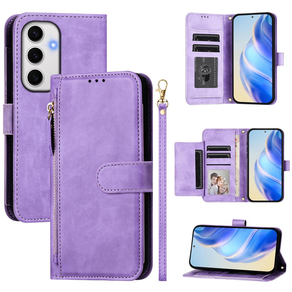 For Samsung Galaxy S24 FE Case Zipper Pocket Multiple Card Slots Leather Phone Cover