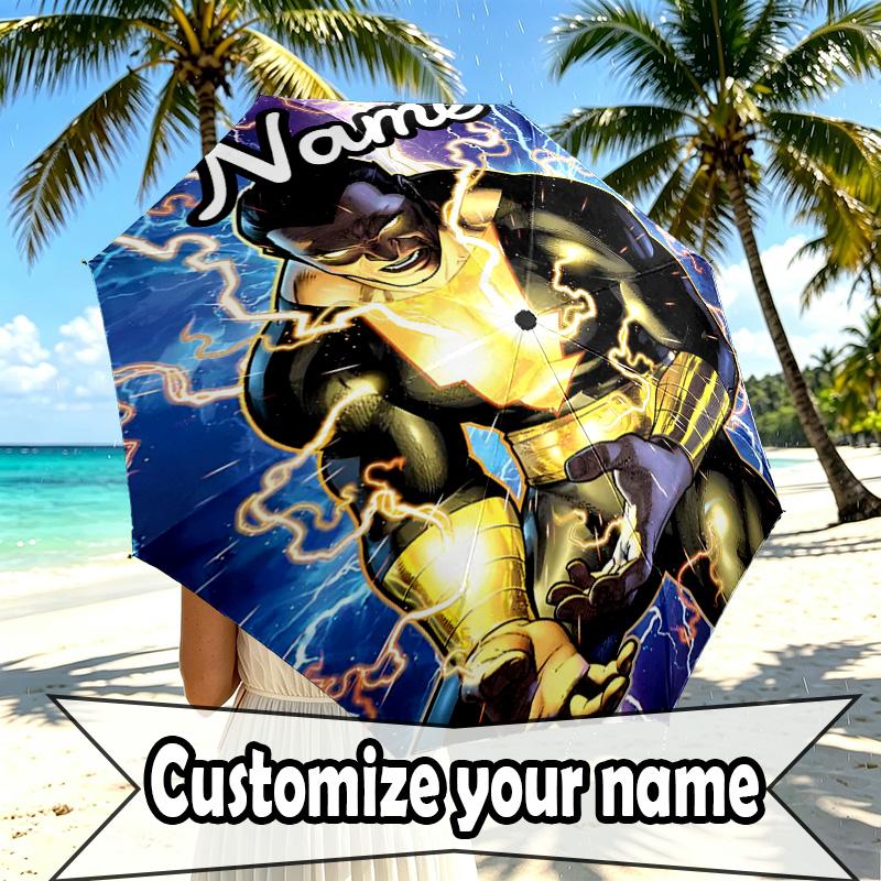 Custom Name Personalized Black Adam Print Umbrella, Auto Open Close, 8‑Rib Sturdy Frame, Commute Camping Hiking Use, Birthday Gift