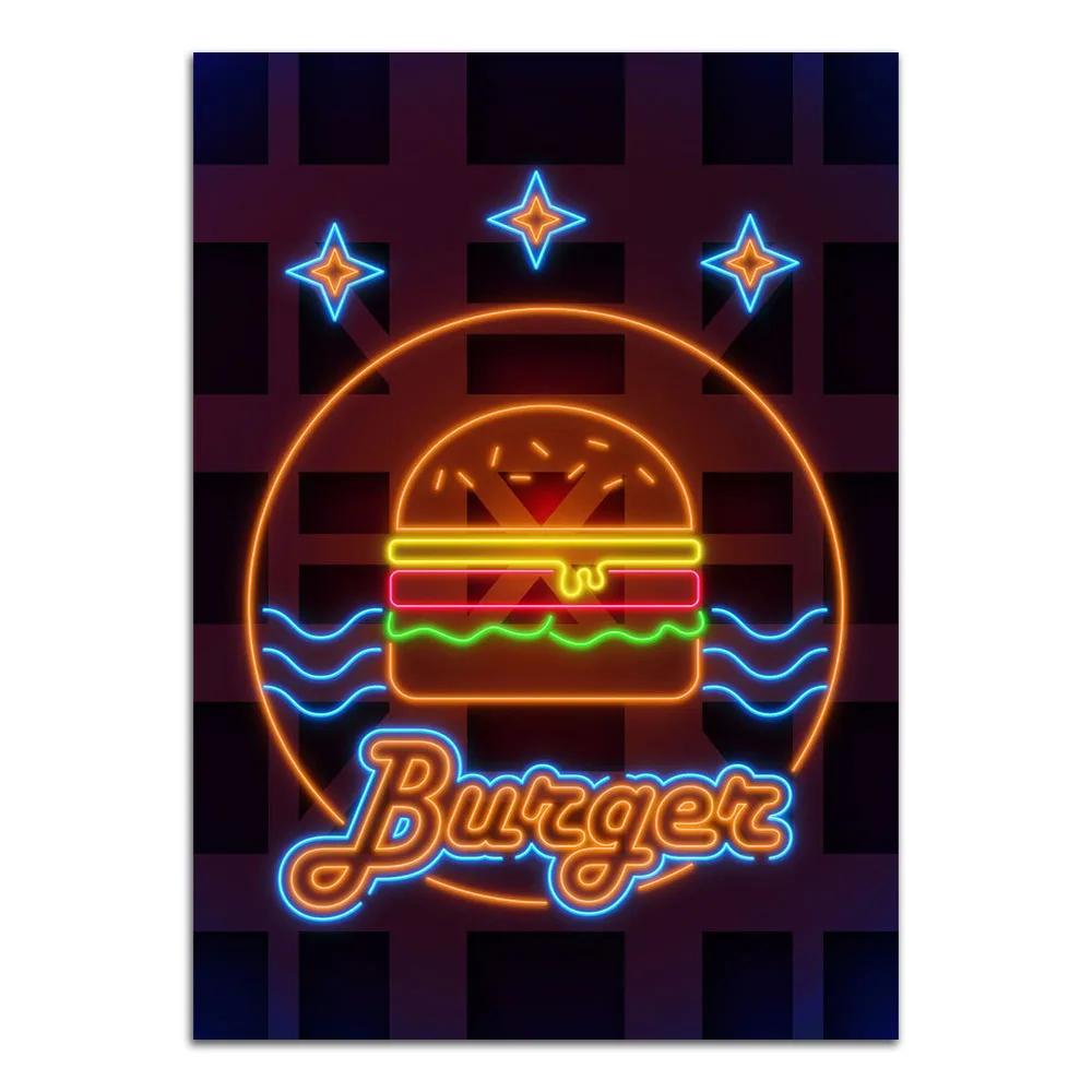 Неоновая вывеска Арт Такос Рамен Еда Постер Принт Хот-дог Картофель фри Бургер Холст Живопись Современный Домашний Декор Картина Для Кухни Без Рамки