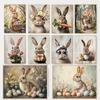 Vintage Spring Academia Botanical Rabbit Bunnies Colorful Eggs Poster Canvas Painting Wall Art Pictures Holiday Home Decoration