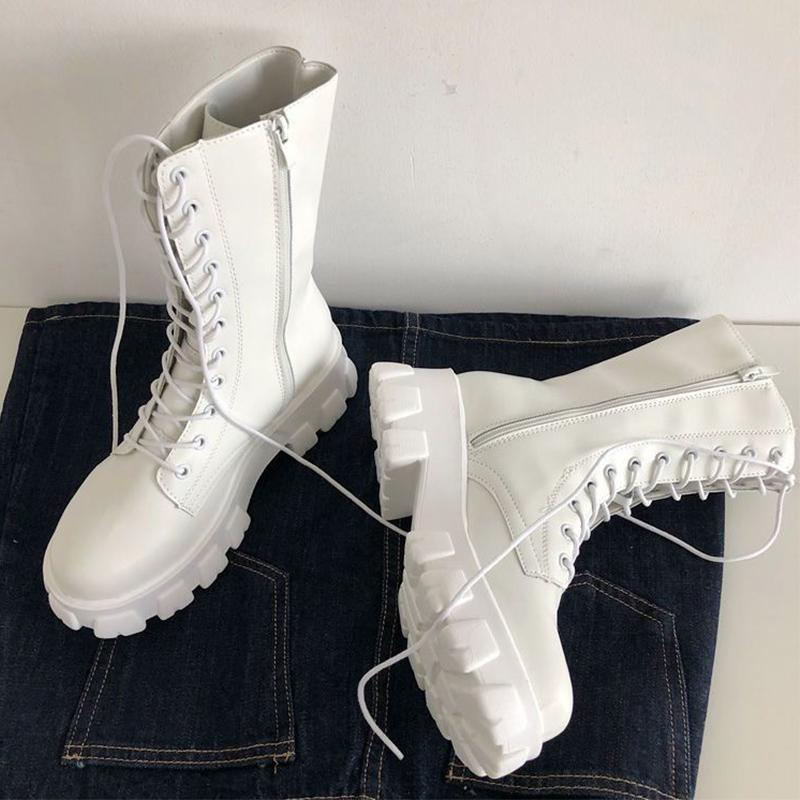 Мода Новые женские сапоги средней длины на платформе 2025 зимняя мода ботильоны на шнуровке плоские спортивные каблуки челси снежные ботинки женская обувь