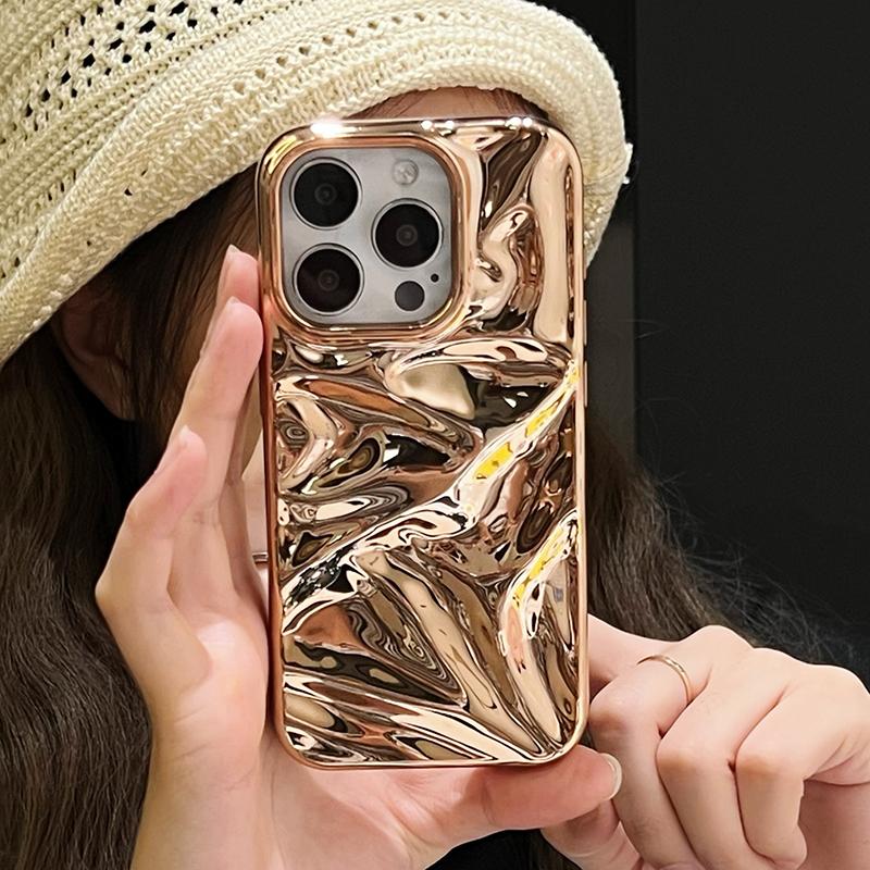 Модный Чехол с Покрытием Золото Текстура Метеорита Складки Для iPhone 16 17 Pro Max Air 15 14 11 16 Plus Задняя Крышка Funda