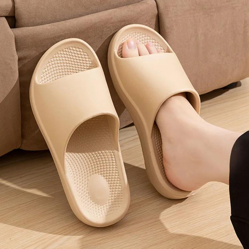 Fashion Thick Platform Slippers Women Summer 2025 Solid Color Soft Sole Cloud Slides Woman Lightweight Non-Slip Beach Shoes Flip Flops