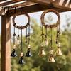 Vintage Metal Bells for Porch 2PCS Witch Door Knob, Hanging Bell Wind Chime with Moon Boho Style Indoor Star Charms, Handmade Rattan Decorative Window
