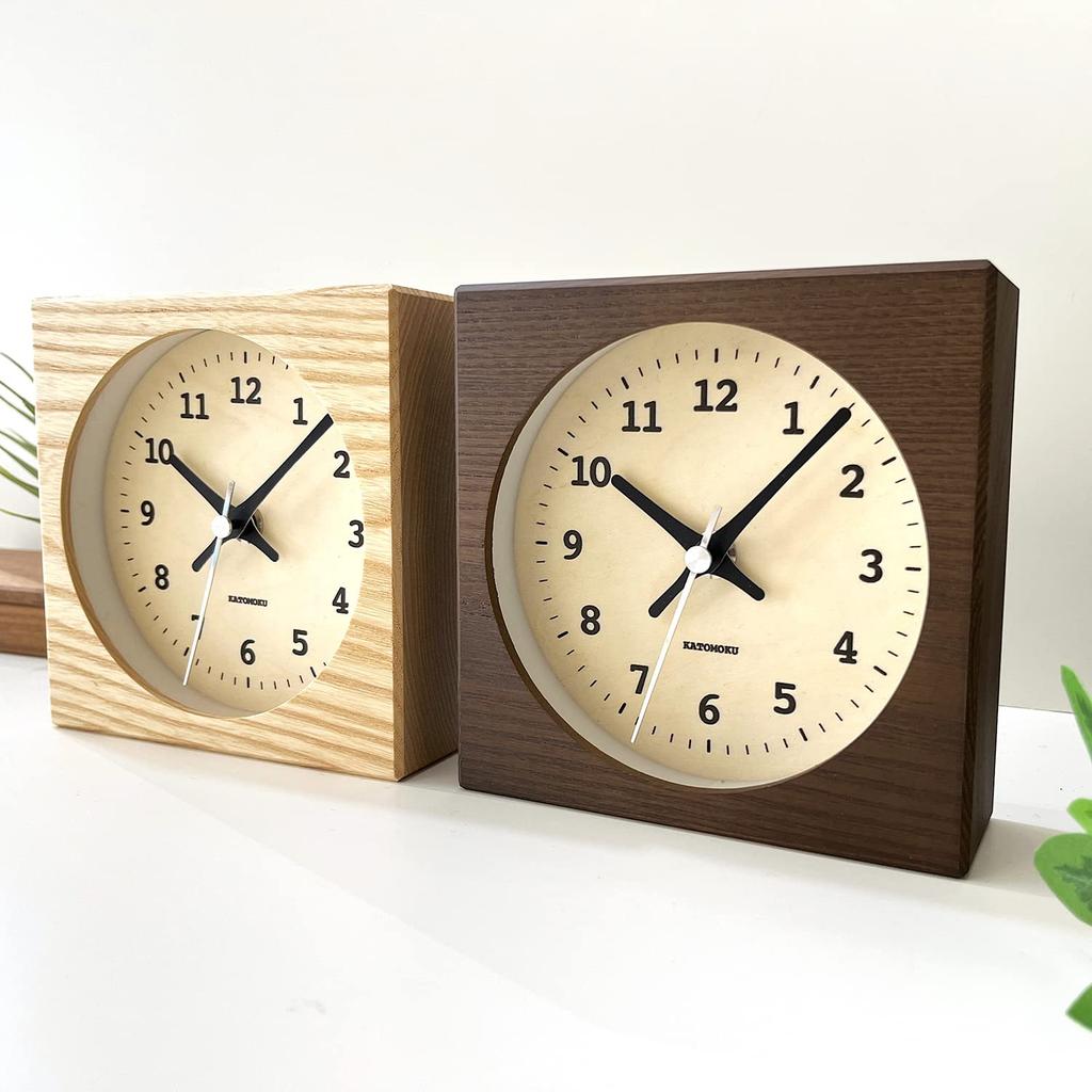 KATOMOKU Dual Use Clock 6, Brown, km-131BRRC, Wall/Tabletop Use, Radio-Controlled Clock, Continuous Second Hand, 14cm