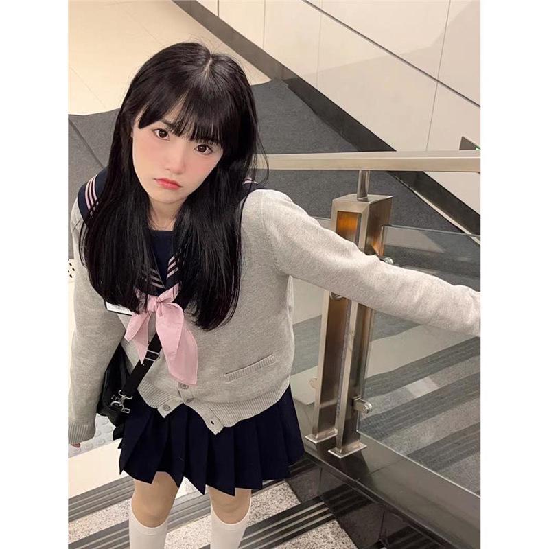 Японский вязаный кардиган JK - однотонный свободный свитер свободного кроя в стиле кампуса на осень/зиму, униформа JK