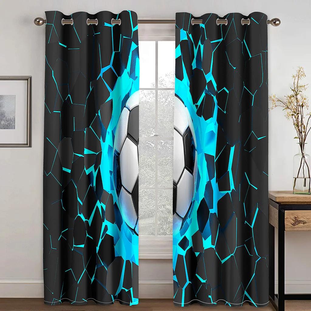 3D напечатанные на заказ современные мячи футбольный игрок дети затенение мальчики 2 панели шторы для детской спальни гостиная декор