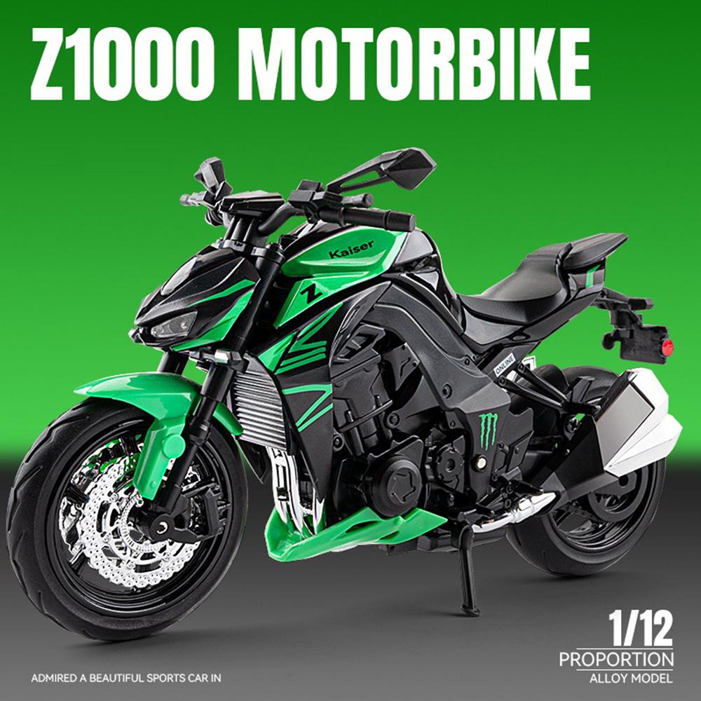 1:12 Модель мотоцикла из сплава Kawasaki Z1000 Zx-6r Литые игрушки Машина Рулевое управление передним колесом Звук Свет Транспортное средство Детские праздничные подарки