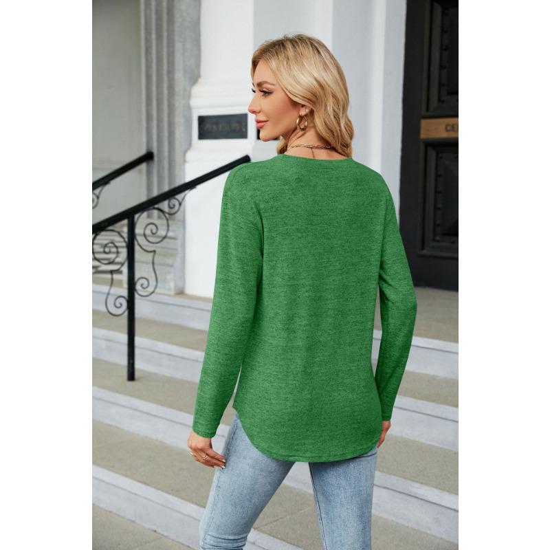 YYFS Women's Fashion Casual Spring Fall Solid Color Print Long Sleeve O-Neck Blouses & Shirts