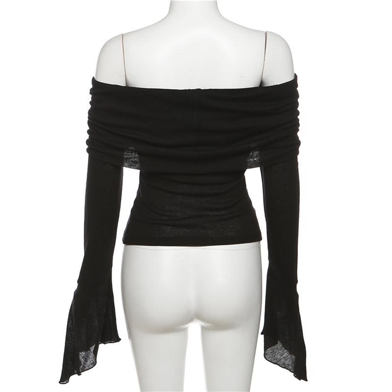 Y2k Эстетические женские полупрозрачные футболки с вырезом и длинным рукавом, однотонные повседневные футболки, винтажные сексуальные милые футболки с открытыми плечами