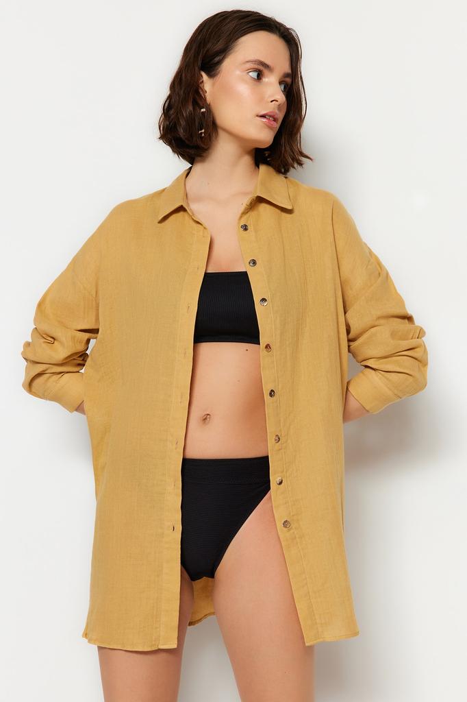 Women's Fashion Shirt Shirt Collar Long Striped Woven 100% Cotton Shirt