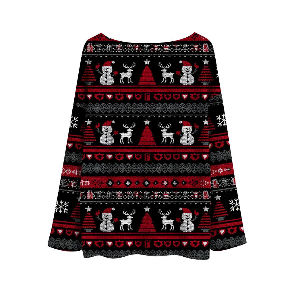 Women's Christmas Print Lightweight Sweater Casual Long Sleeve Knitted Pullover