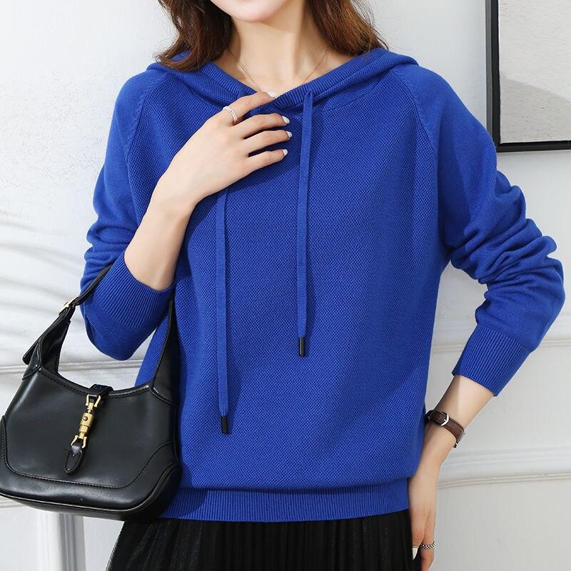 Women Sweater Korean Sleeved Long Loose Hooded Sleeved Sweater Bottoming Early Autumn Sweater Pullover Female