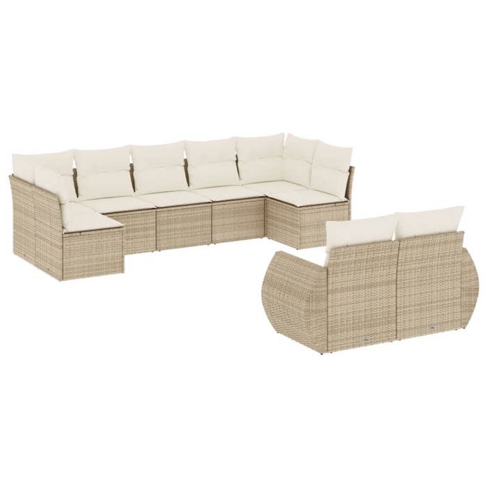 VidaXL Salon de Jardin avec Coussins 9 pcs, Canapés de Terrasse, Ensemble de Meubles de Patio, Mobilier d'Extérieur, Beige 3254155