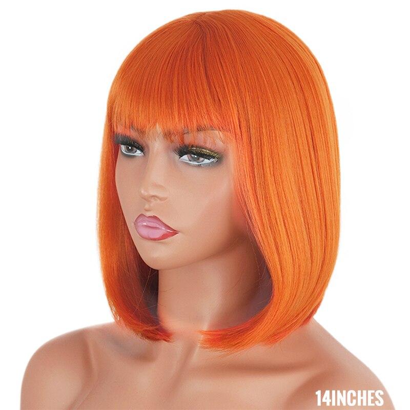 MISSQUEEN Короткий парик из синтетического волокна оранжевого цвета с челкой для женщин, ежедневный парик, черный, коричневый, серый, длина до плеч
