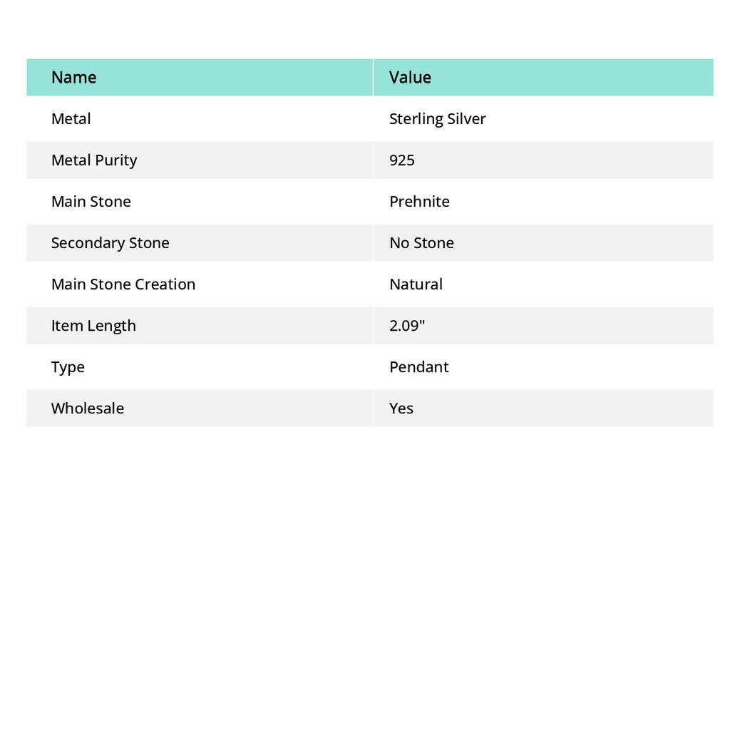 Подвеска ручной работы из стерлингового серебра 925 пробы с натуральным драгоценным камнем пренитом 2,09 дюйма a8y41