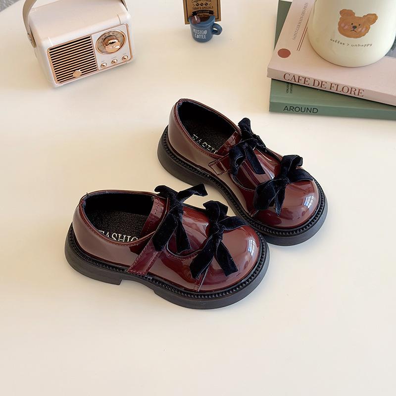 2025 Autumn New British Style Kids Leather Shoes Fashion Versatile Girls' Bow Princess Shoes Simple Anti Slip Child Casual Shoe
