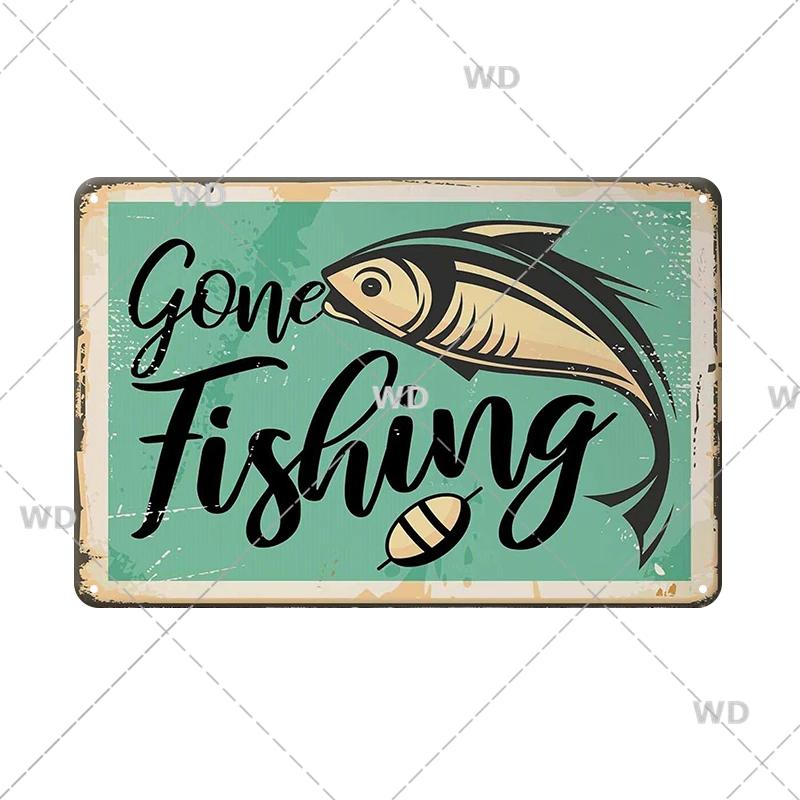 Funny Fishing Metal Tin Sign Retro Vintage Plaque Metal Poster Go Fishing Lover Gift Plate For Men Cave Fishing Home Wall Decor