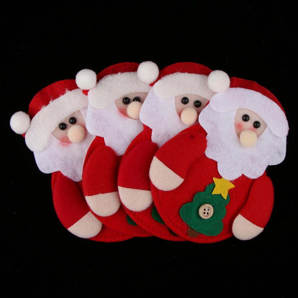 Набор из 4 рождественских столовых приборов, декоративные чехлы для столовых приборов, держатель для столового серебра, декор для ресторанного стола